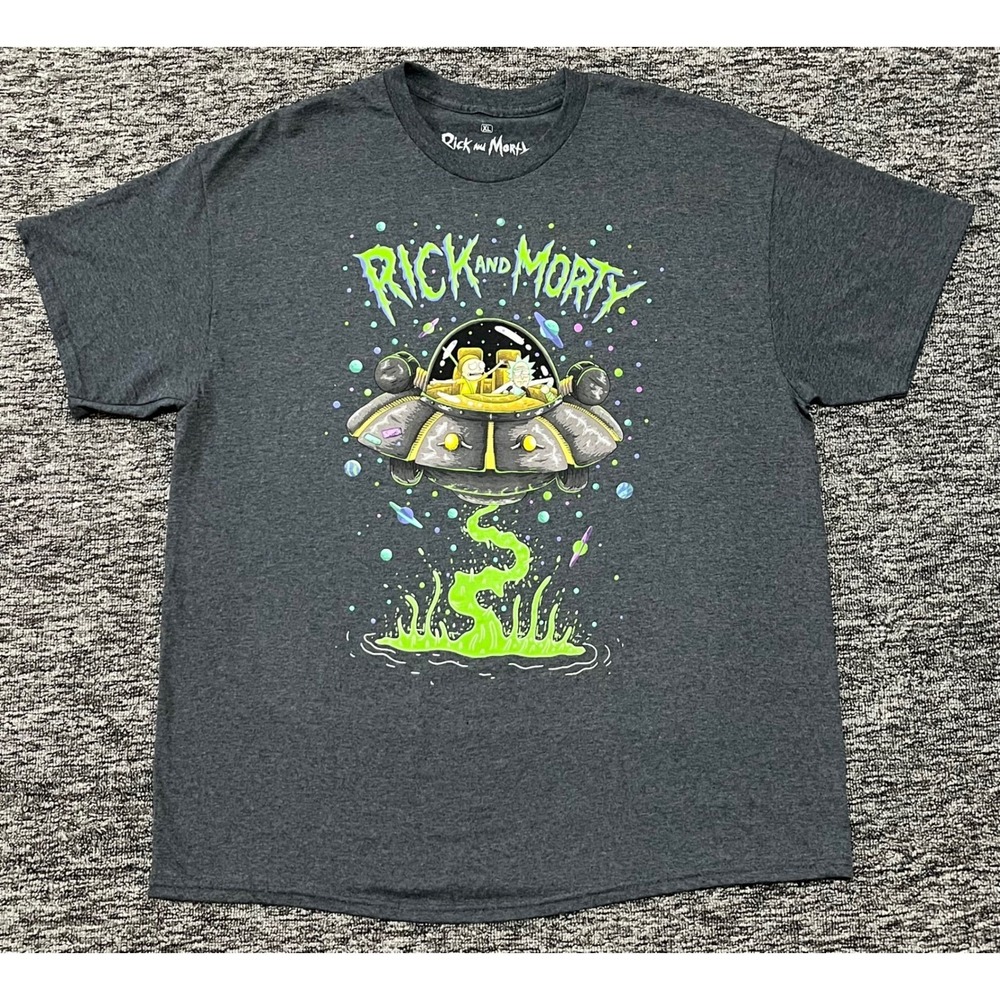Adult Swim Rick and Morty Spaceship Graphic Shirt Mens XL Heather Charcoal Gray